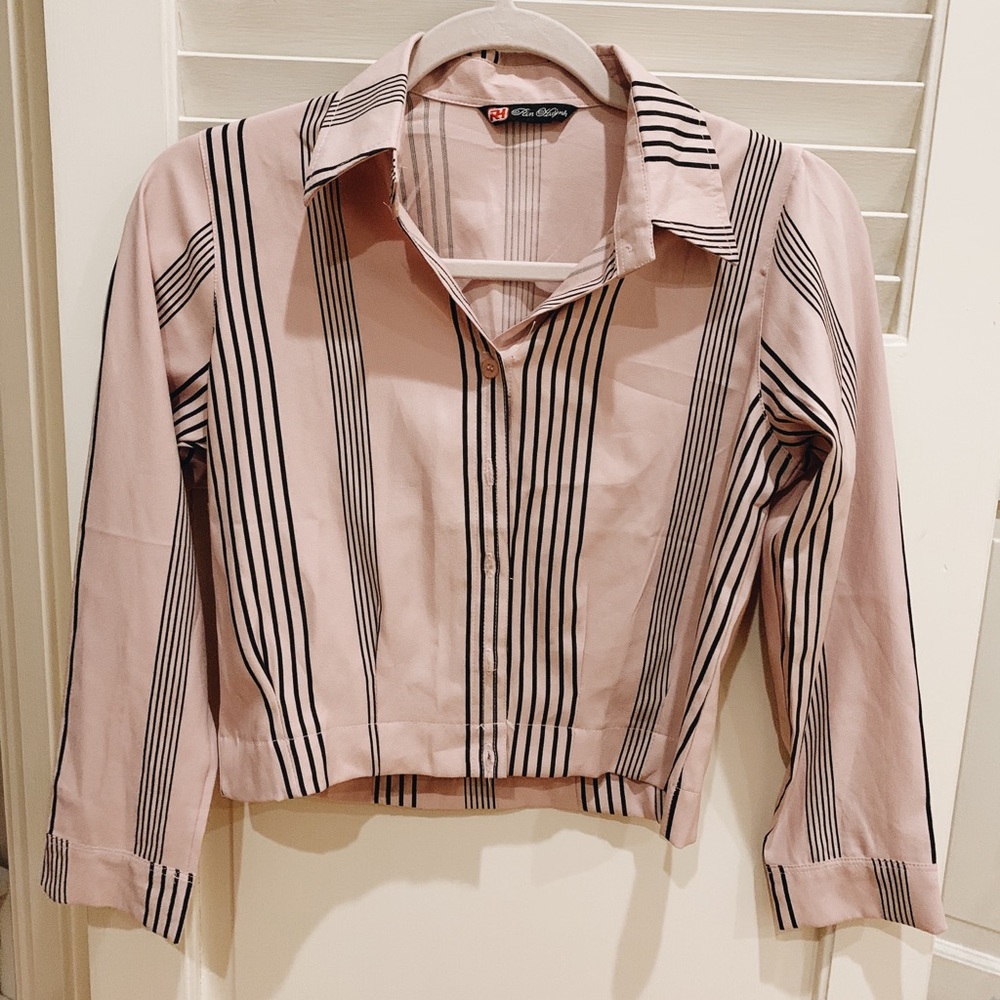Long Sleeve Button Down Pink Striped Top